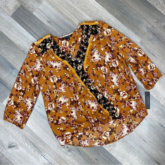 Zac & Rachel Floral Surplice Crossover Blouse Rust Orange Small - Picture 14 of 14